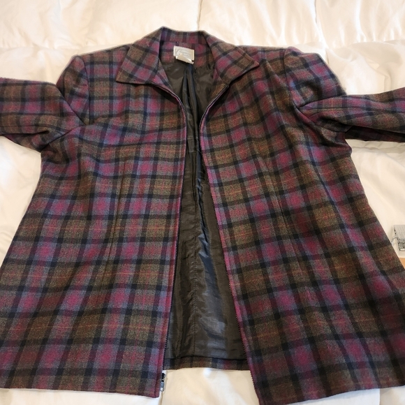 Vintage Wool Blend Plaid Jacket Women’s Size 18 Zip Front Classic Fall Coat - Picture 9 of 9